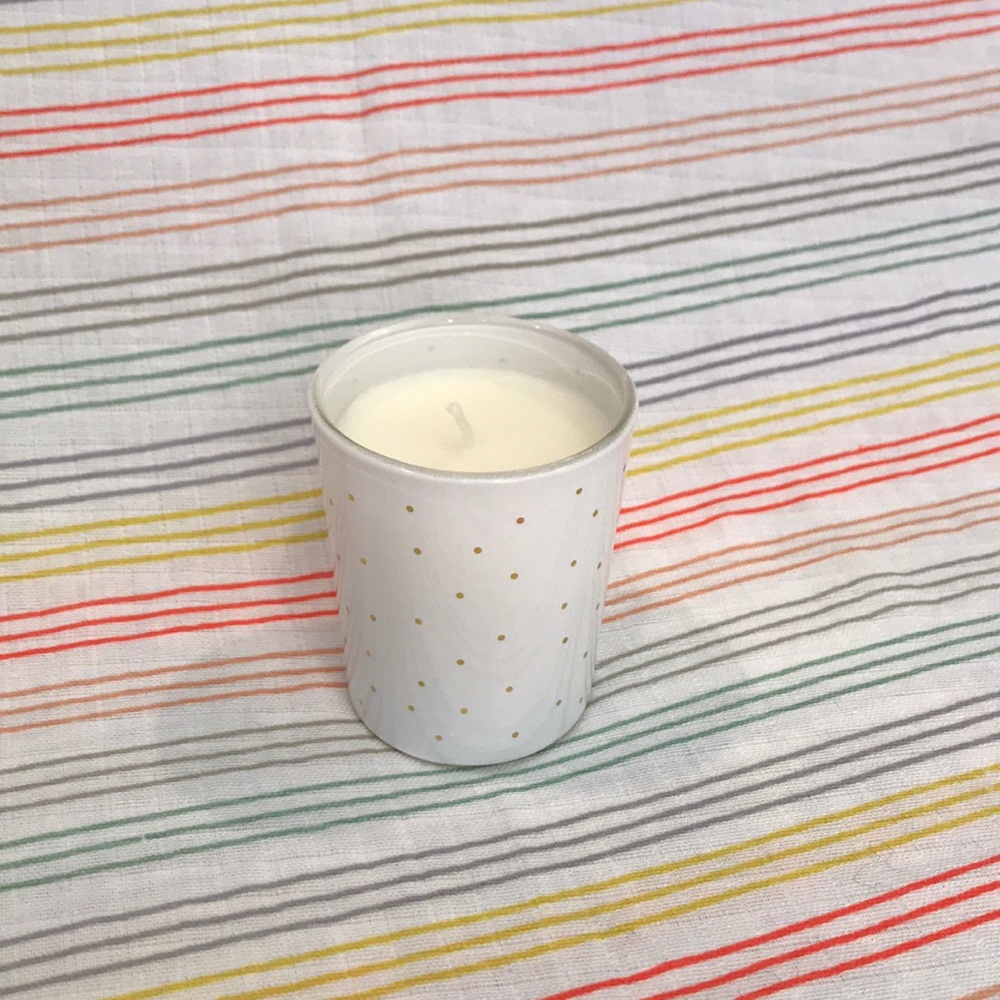 Fir Votive Candle White Gold Dots Cozy Cabin NWT - Picture 2 of 4